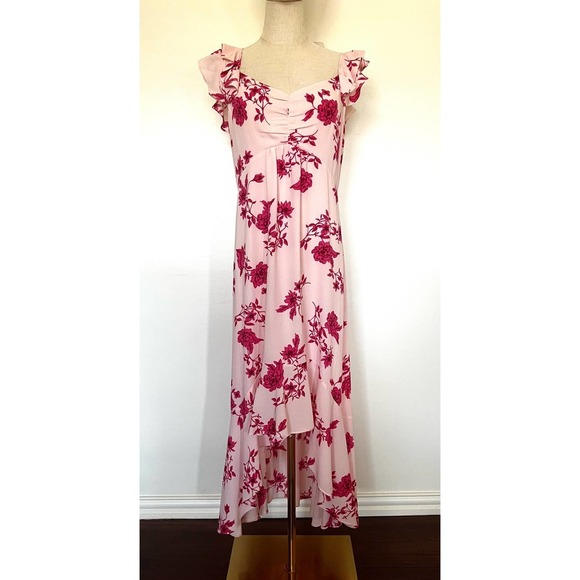 CECE Secret Blush Floral Spring Bouquet Ruffled Hi Low Maxi Dress Sz M - Picture 3 of 16